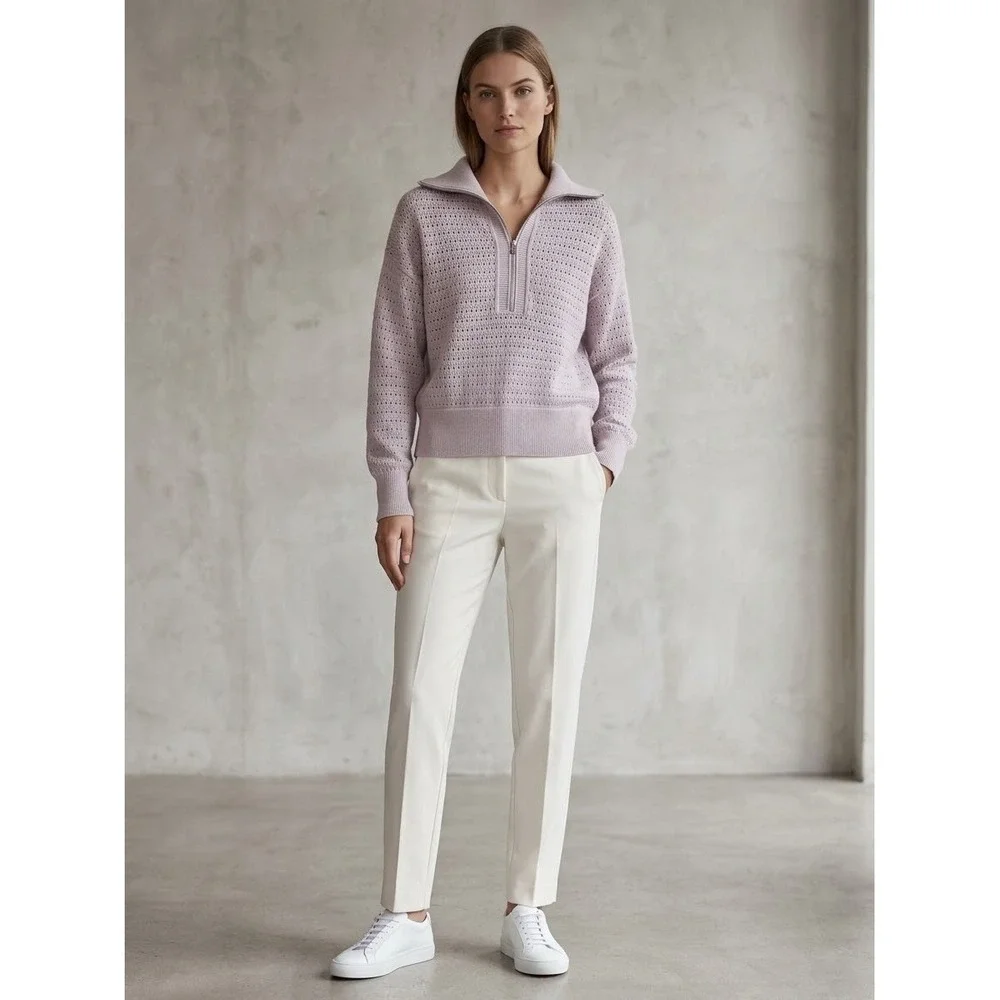 Varley Darla Half Zip Knit Sweater Lilac Pointelle Pullover VAR02468 Small